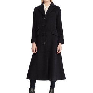 $450 LAUREN RALPH LAUREN Wool Blend Reefer LONG MAXI Coat REGAL NAVY
